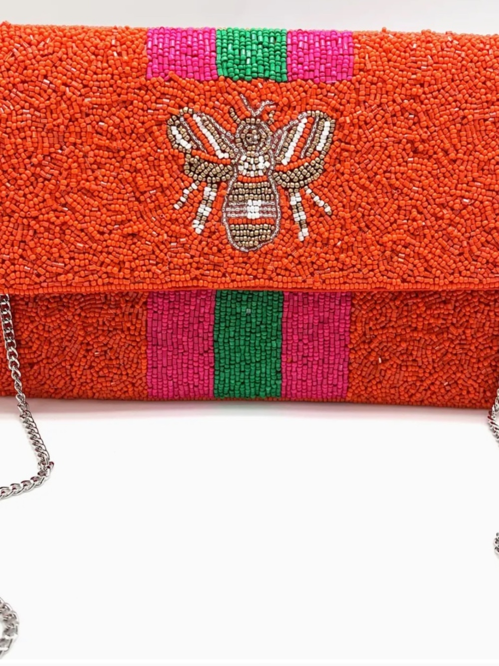 Handmade Beaded Bee Crossbody Clutch Orange Stripe Shoulder Bag NWOT